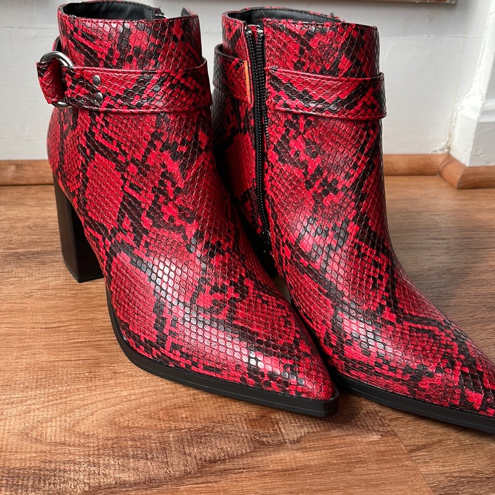 Red Snakeskin Booties